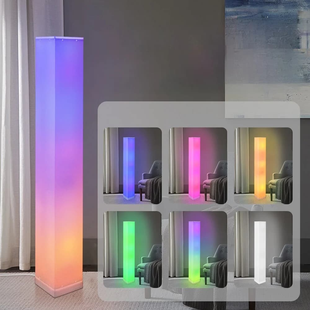 Lampadaire carré avec télécommande, lumière d'ambiance LED pour salon