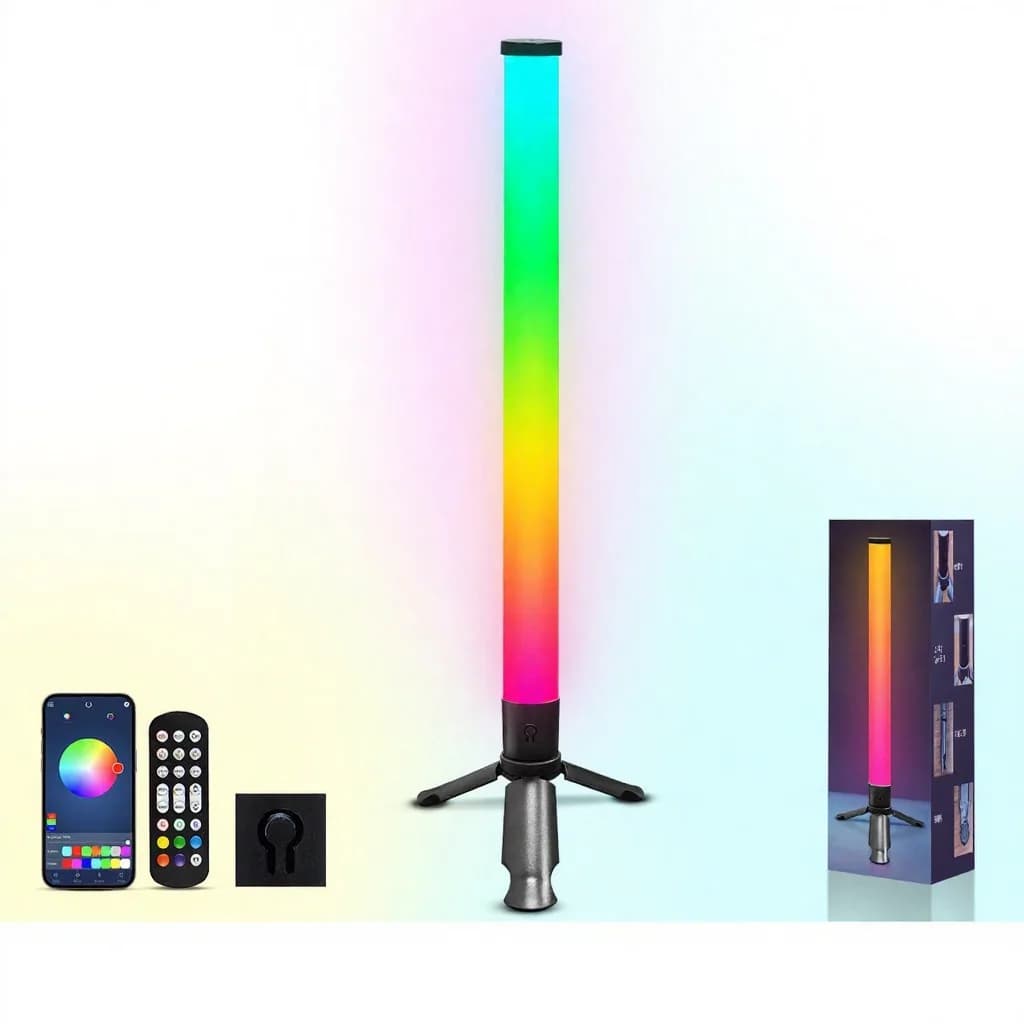 Lampe d'ambiance LED de bureau sur trépied avec synchronisation musicale et effets RGB