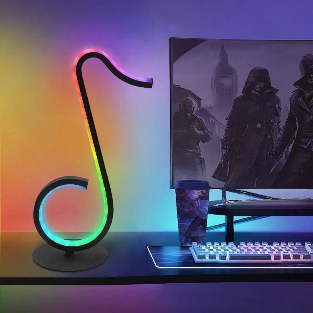 Lampe d'ambiance RGB en forme de note de musique, alimentation USB, avec télécommande