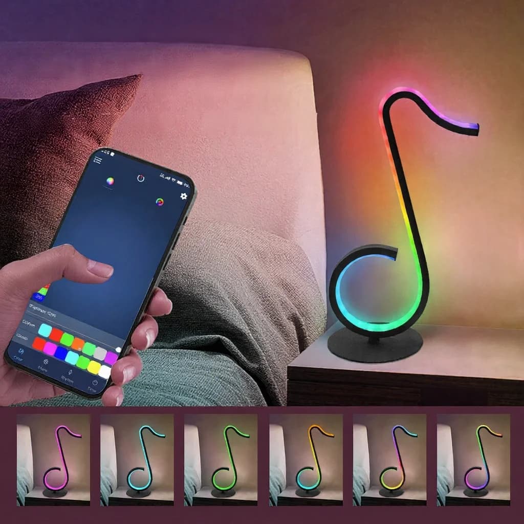 Lampe d'ambiance RGB en forme de note de musique, alimentation USB, avec télécommande