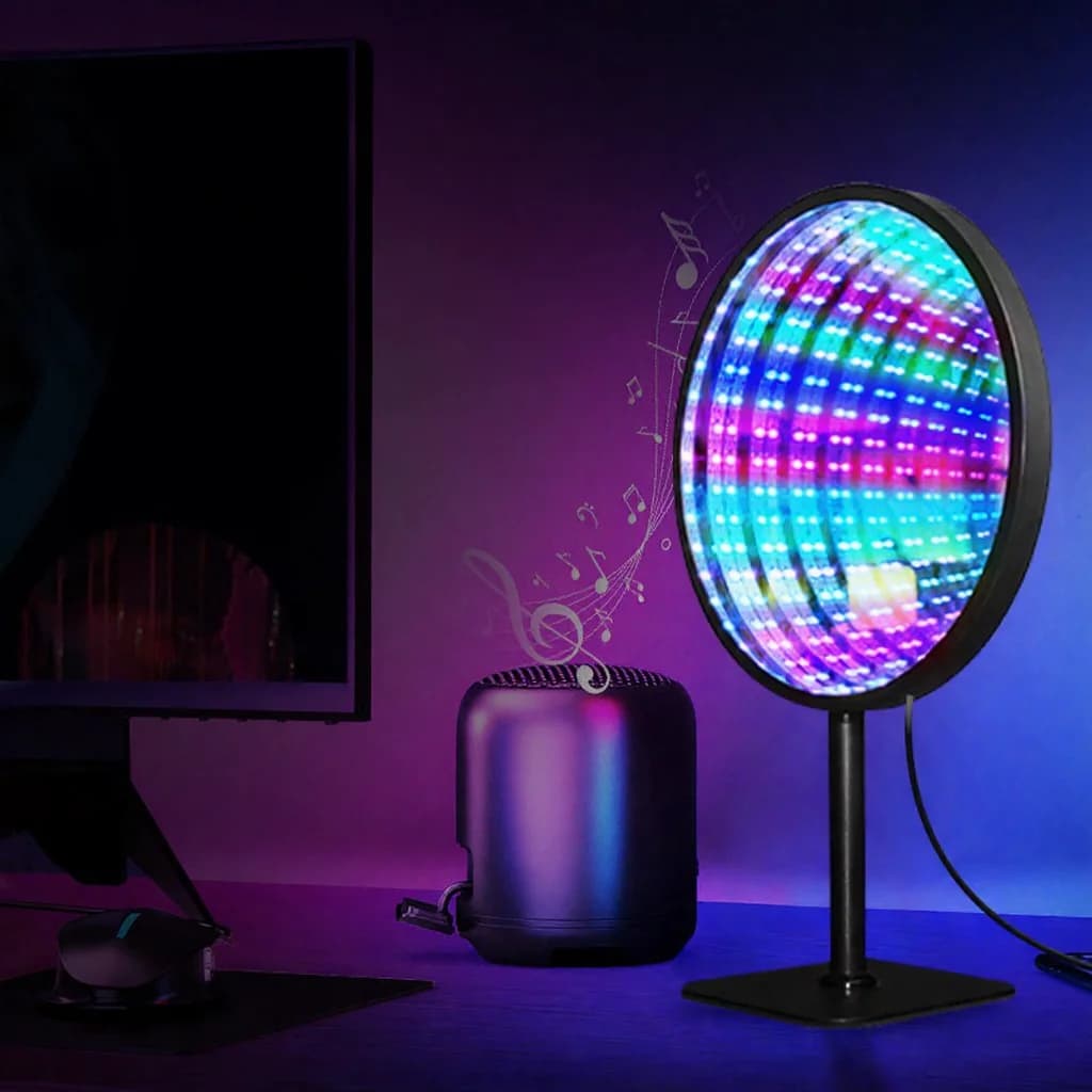 Miroir infini acrylique rond 3D Abyss Lampe d'ambiance RGB USB