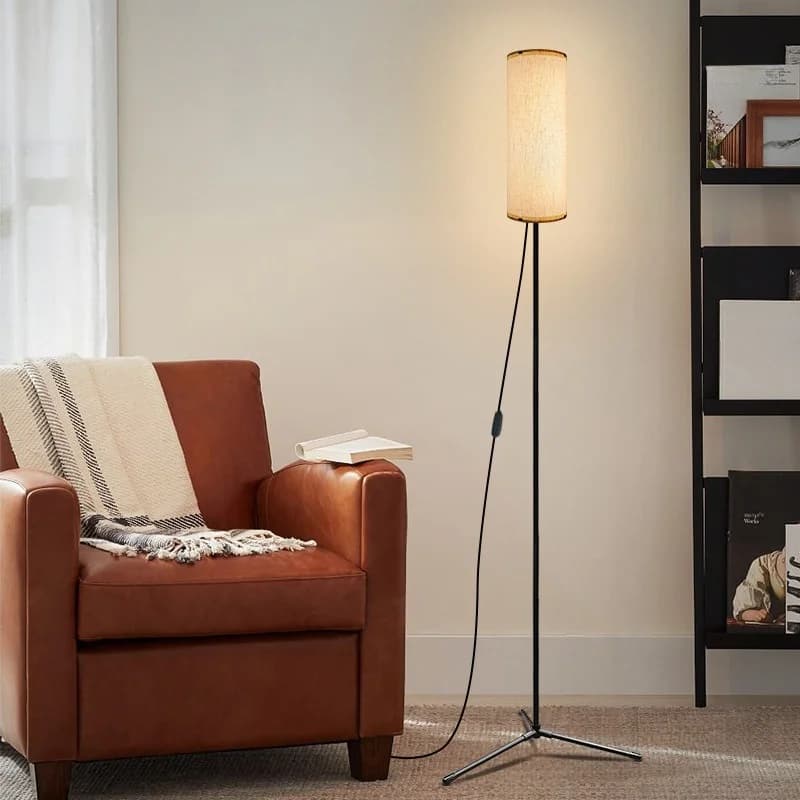 Lampadaire LED avec abat-jour en tissu, lumière tricolore dimmable