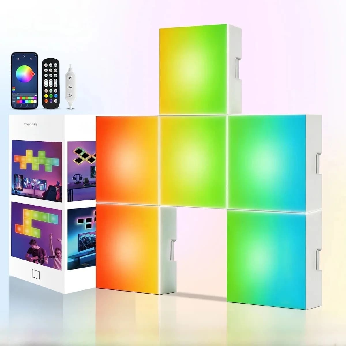 Panneaux lumineux muraux carrés RGB avec synchronisation musicale