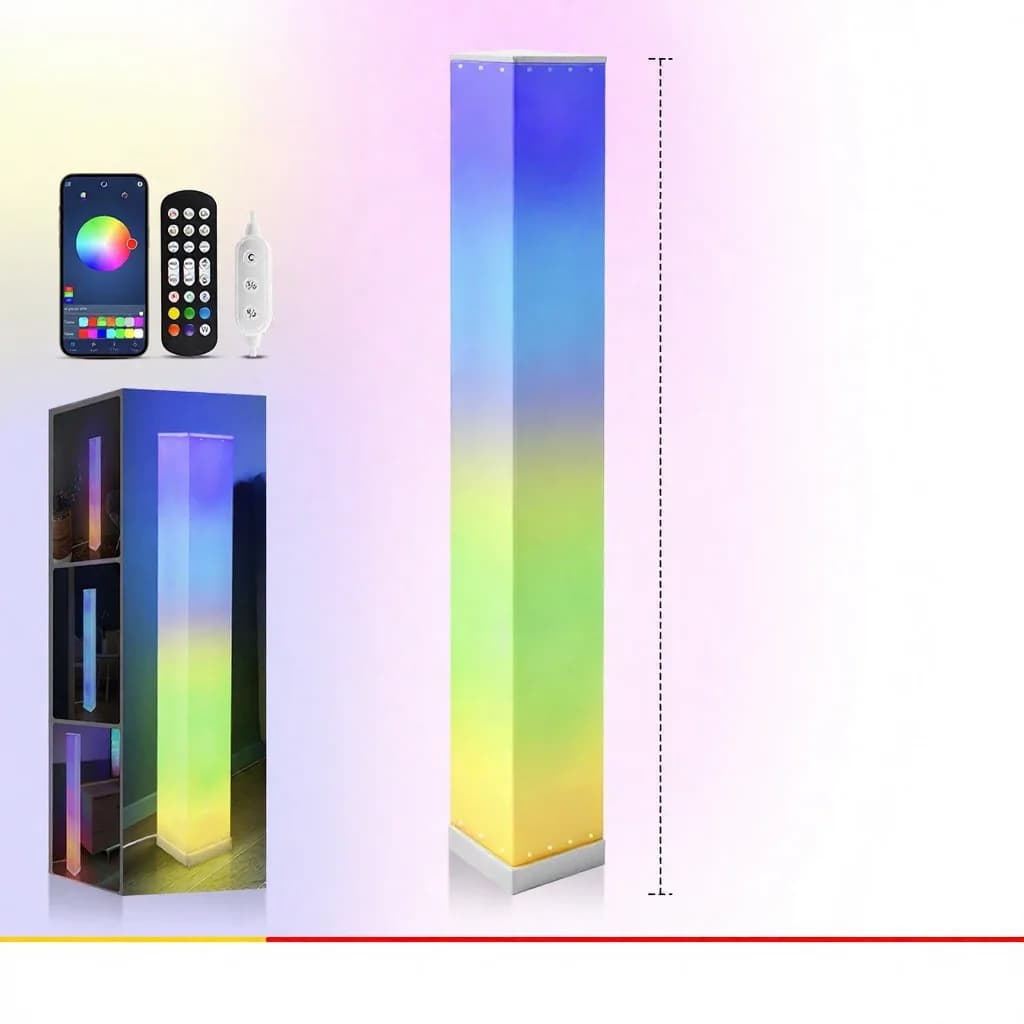 Lampadaire carré avec télécommande, lumière d'ambiance LED pour salon
