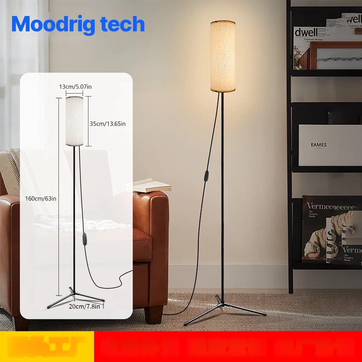 Lampadaire LED avec abat-jour en tissu, lumière tricolore dimmable