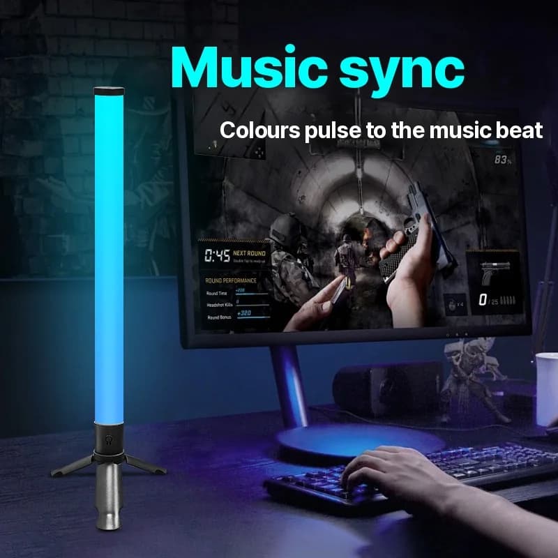 Lampe d'ambiance LED de bureau sur trépied avec synchronisation musicale et effets RGB