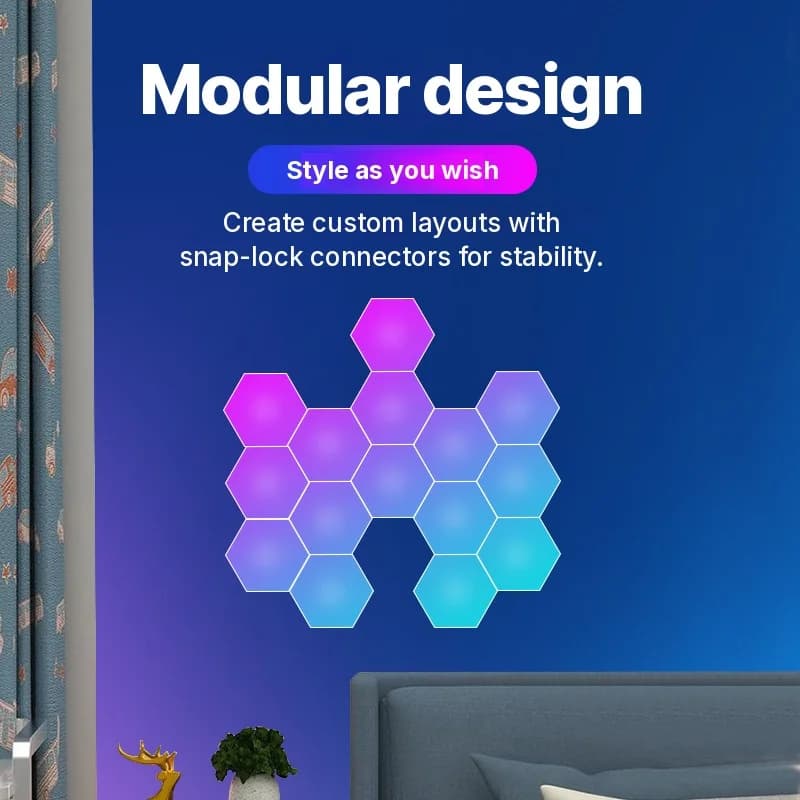 Panneaux lumineux hexagonaux RGB réactifs au son avec contrôle par appli
