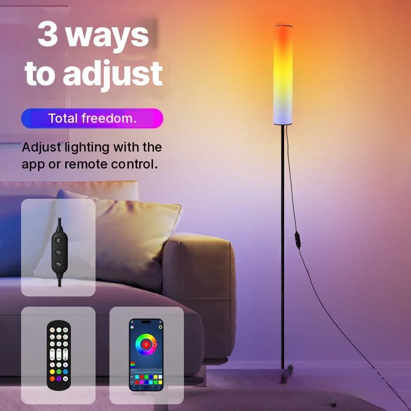 Lampadaire trépied RGB LED avec télécommande pour chambre et salon