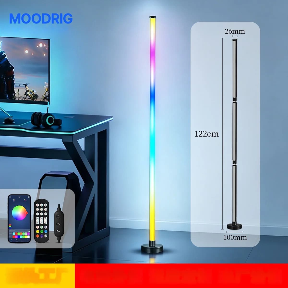 Lampadaire d'angle LED RGB avec synchronisation musicale, contrôle par application et télécommande