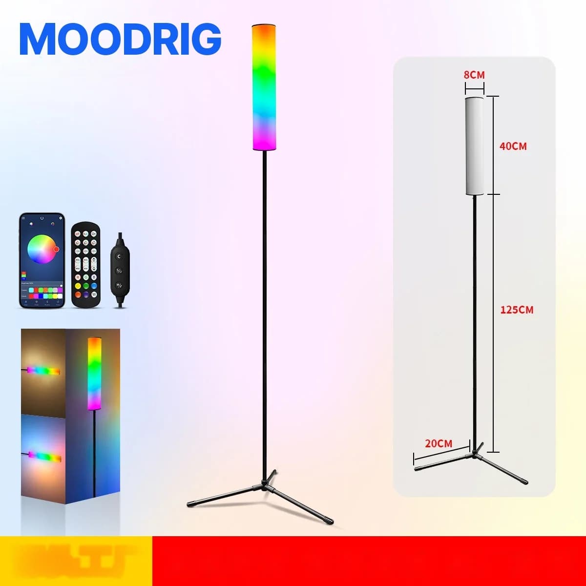 Lampadaire trépied RGB LED avec télécommande pour chambre et salon