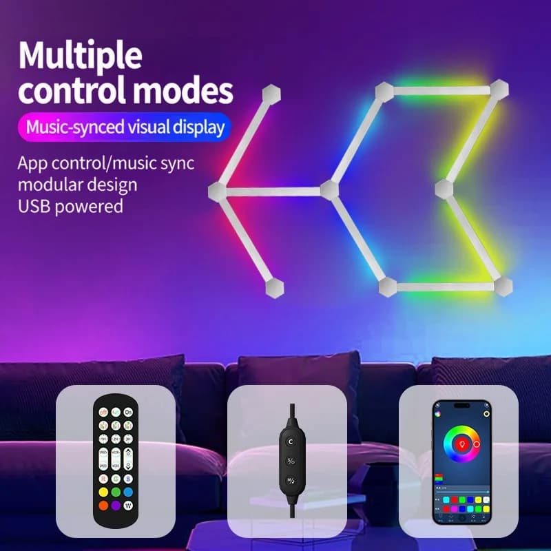 Lumières murales LED RGB intelligentes modulables avec contrôle par application et synchronisation musicale