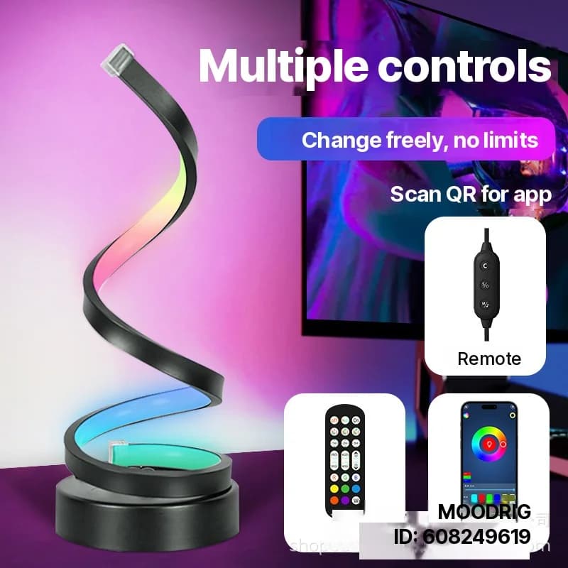 Lampe d'ambiance RGB en spirale avec lumière réactive au son