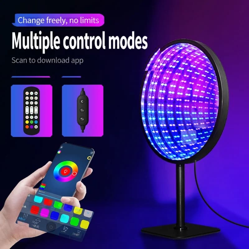Miroir infini acrylique rond 3D Abyss Lampe d'ambiance RGB USB